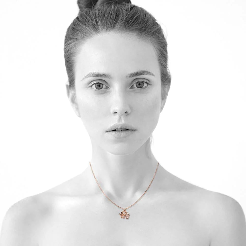 Bullion Gold Lucky Elephant Necklace in Rose Gold Layered Stainless Steel