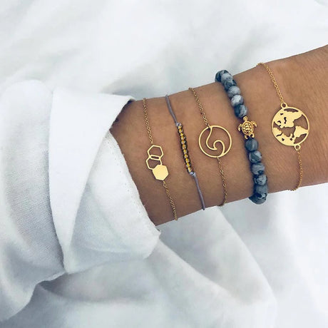 Bohemian 5-Piece Charm Bead Bracelet Set