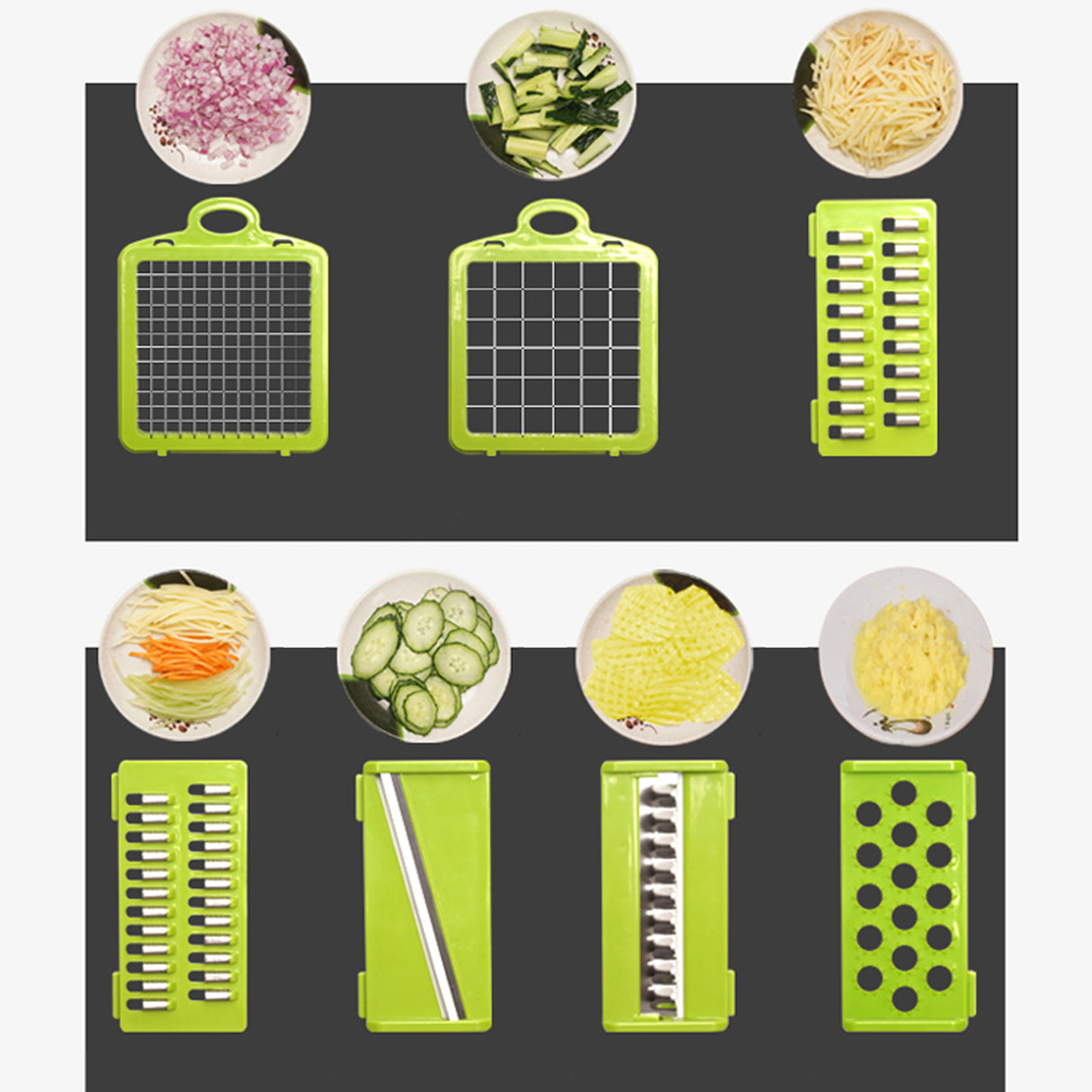 TODO Multifunction Food Chopper Cutter Shredder Strainer Grater Kitchen Tool Basket 12pcs Set