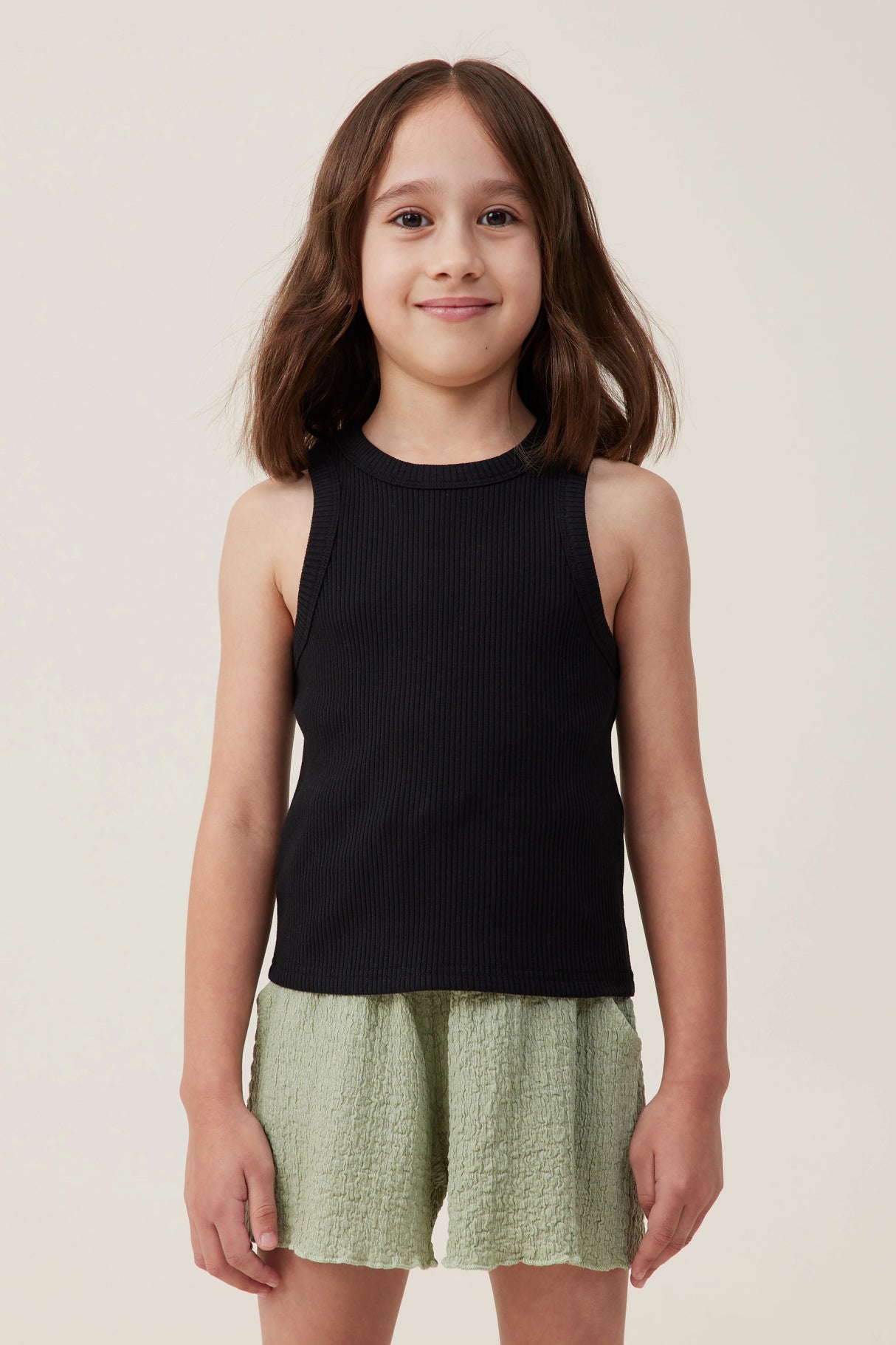 Cotton On Kids Girls Fitted Essential Tank - Black Rib