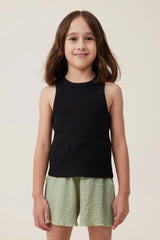 Cotton On Kids Girls Fitted Essential Tank - Black Rib