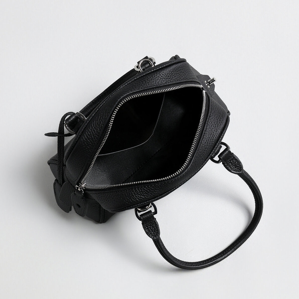 Mini Pebbled Leather Bowling Bag with Padlock Charm - Black