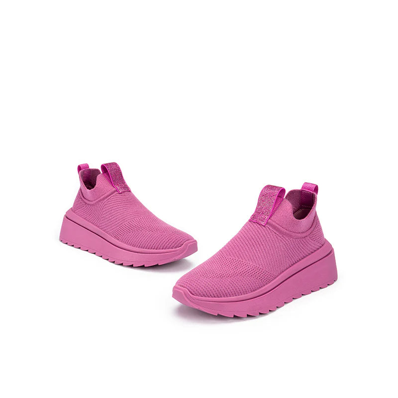 Slip-On Knit Wedge Sneakers - Fuchsia