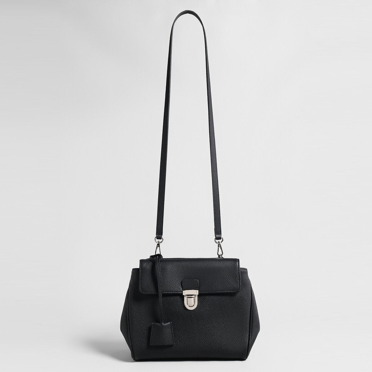 Pebbled Calfskin Messenger Bag - Black