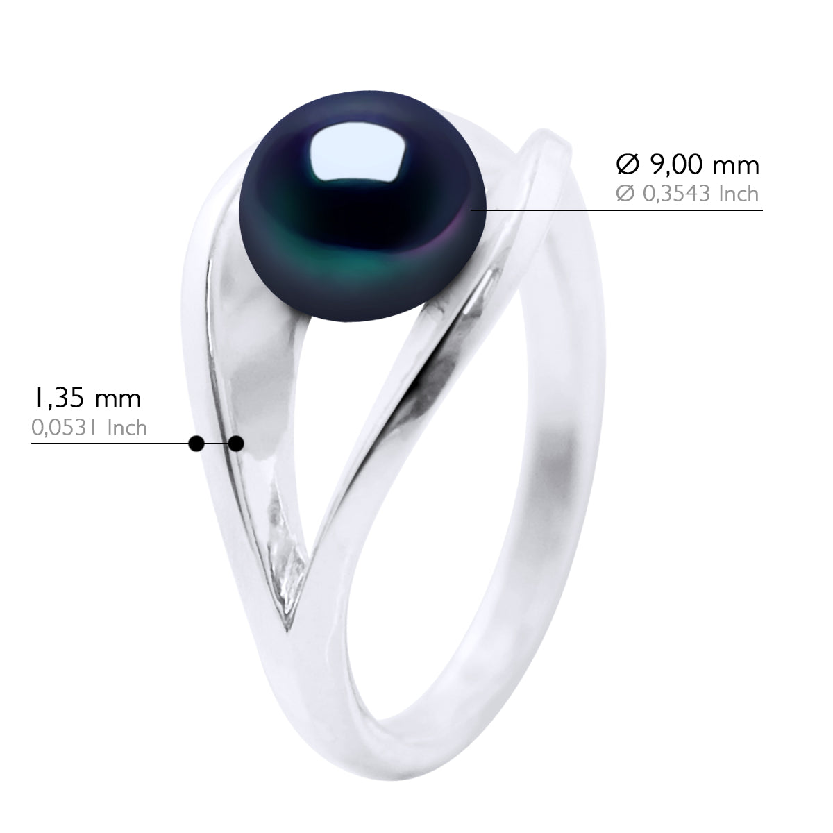 Ring Real Cultured Freshwater Pearl Bonton 8-9 mm - "Black Tahitian Style" - Longueur 18 cm