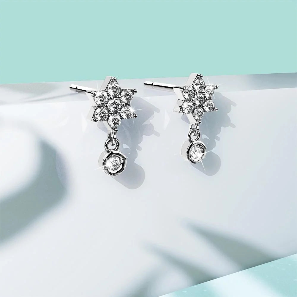 Solid 925 Sterling Silver Pretty & Petite Zircon Drop Earrings in Silver