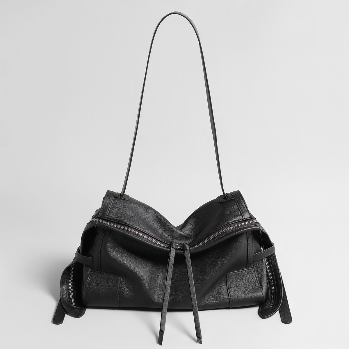 Slouchy Pillow Leather Bag – Double-Zip Shoulder & Crossbody Bag