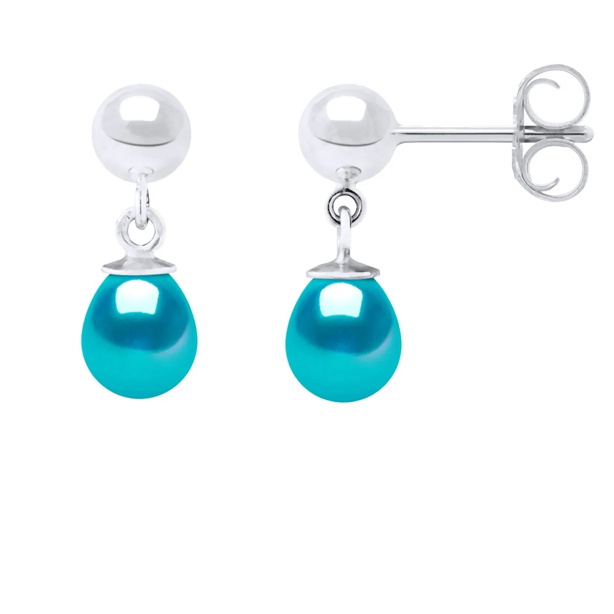 Drop Earrings Freshwater Pearl & Turquoise Sterling Silver