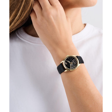 Ted Baker Womens Coolly Gold-Tone Black Leather Watch