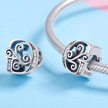 Solid 925 Sterling Silver Vintage Inspired Antique Alphabet Charm