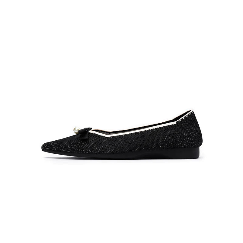 Sarah Casual Pearl Bow Commuter Flats - Black