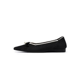 Sarah Casual Pearl Bow Commuter Flats - Black