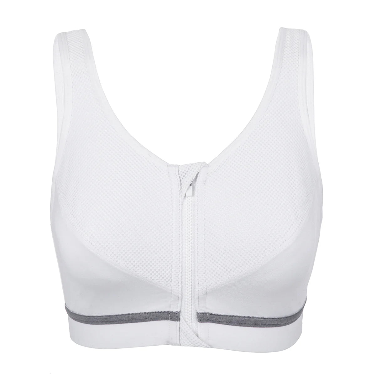 Full Zip Front High Support Wireless Sports Bra  - White