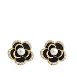 Liv Oliver 18K Gold Black & White Rose Stud Earrings