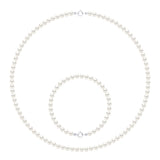 Set Necklace Bracelet Is Made Up of : Necklace of Real Cultured Freshwater Pearls Round 4-5 mm - Natural White - Longueur 42 cm