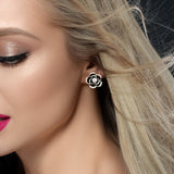 Liv Oliver 18K Gold Black & White Rose Stud Earrings