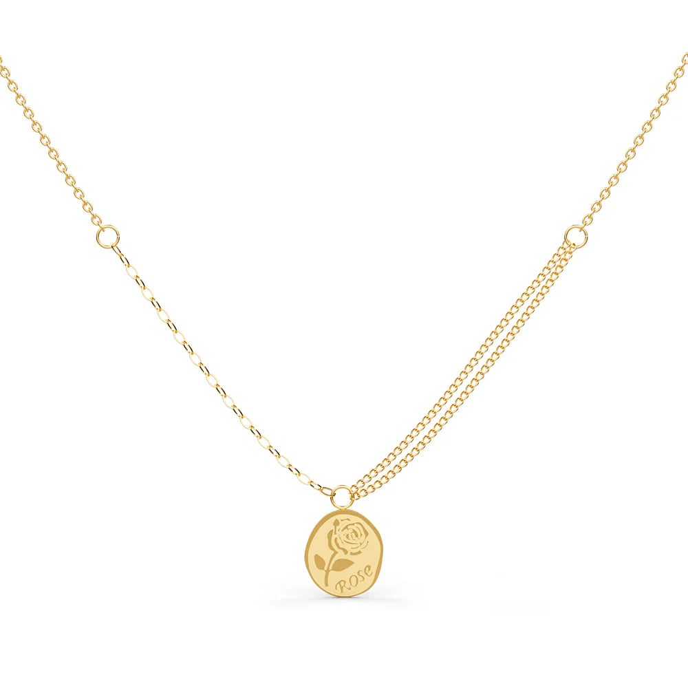 Bullion Gold Golden Rose Engraved Pendant Necklace