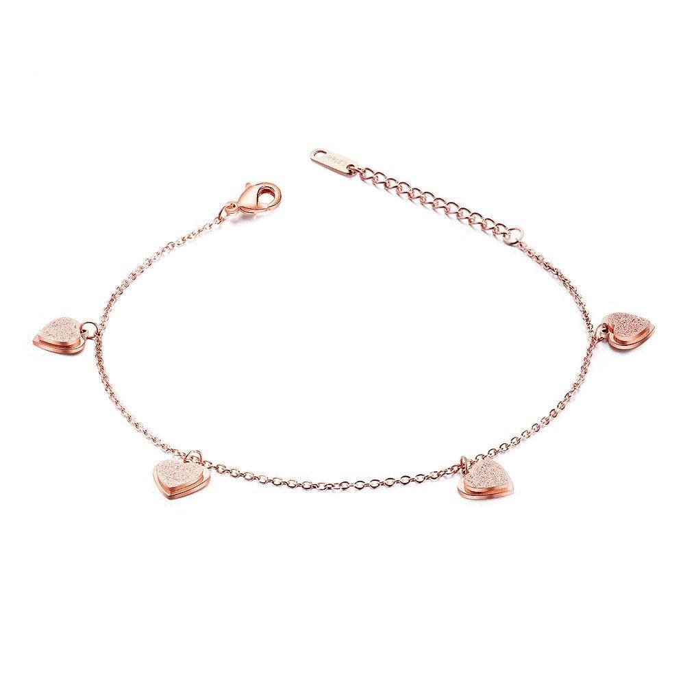 Bullion Gold String of Four Hearts For Her Feet Jewellery Rose Gold Layered Anklet