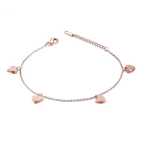 Bullion Gold String of Four Hearts For Her Feet Jewellery Rose Gold Layered Anklet