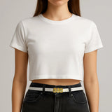 White Leather Belt With Crystals