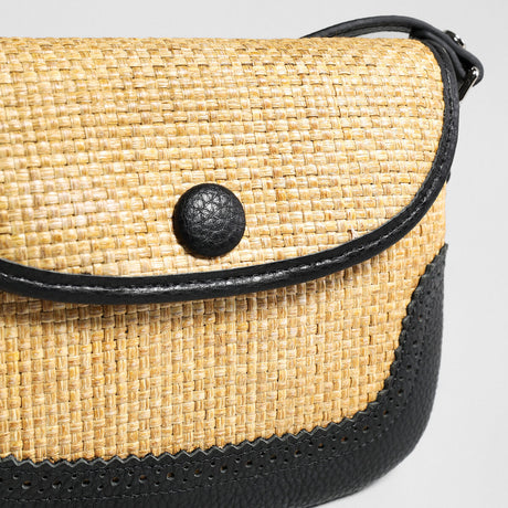 Handwoven Straw Saddle Crossbody - Black