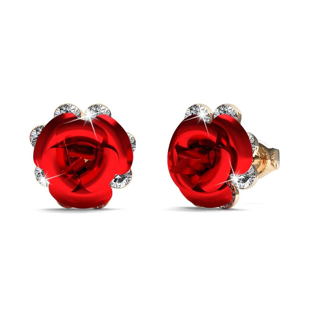 Krystal Couture Red Roses Studs Embellished with SWAROVSKI Crystals