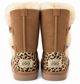 Australian Leather Ugg Classic Short 2Button Leopard - Chocolate - AU4