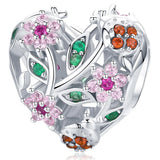 Solid 925 Sterling Silver Heart Colourful Floral Flower Pandora Inspired Charm