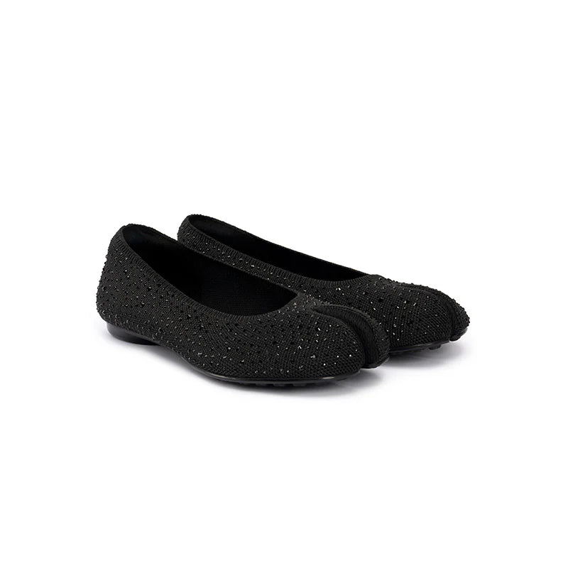 Glam Rhinestone Split Toe Flats - Black