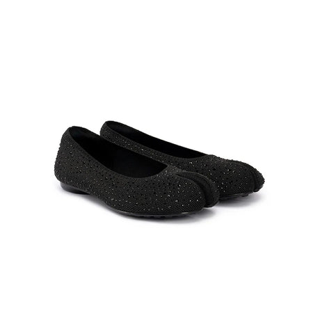 Glam Rhinestone Split Toe Flats - Black