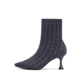 Pointed Toe Stiletto Heel Stretch Ankle Boots - Charcoal