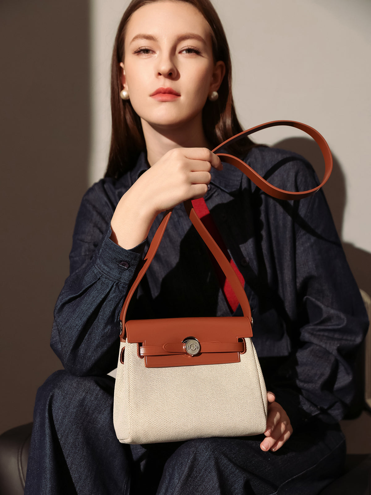 Monet Mini Canvas & Leather Crossbody Bag - Brown