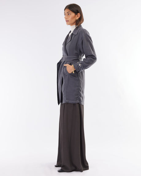Amelius Elvie Linen Trench Jacket - Evening Blue
