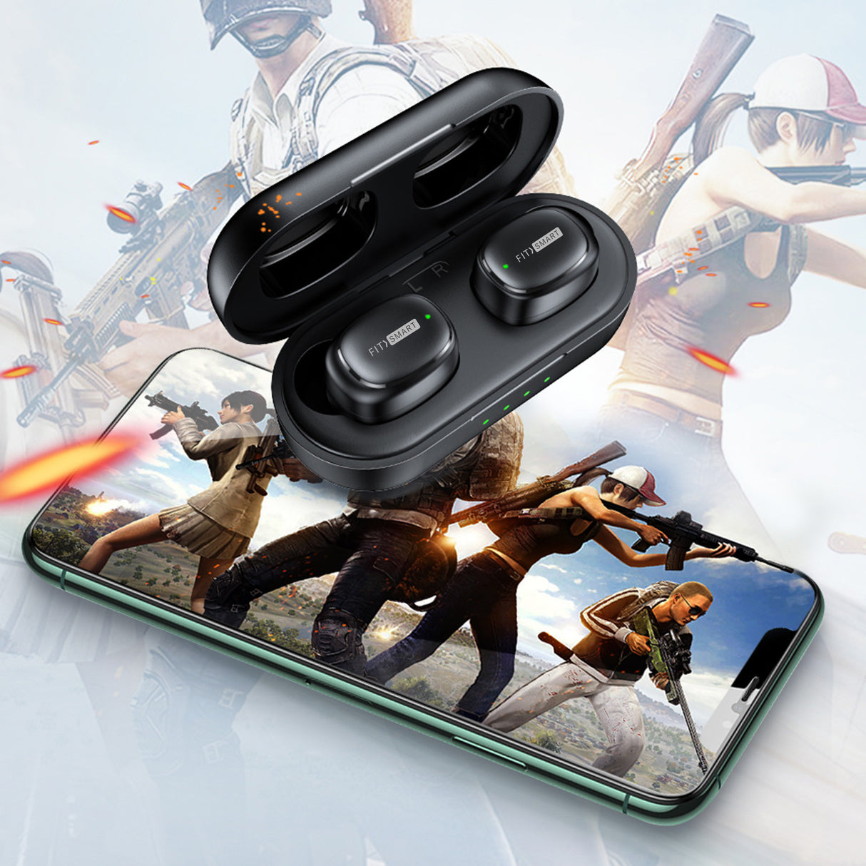 Fitsmart In Ear Black Buds with Charging Case