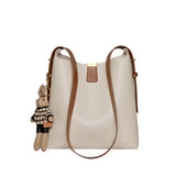 Nalandu Minimalist Genuine Leather Bucket Shoulder Bag - Ivory