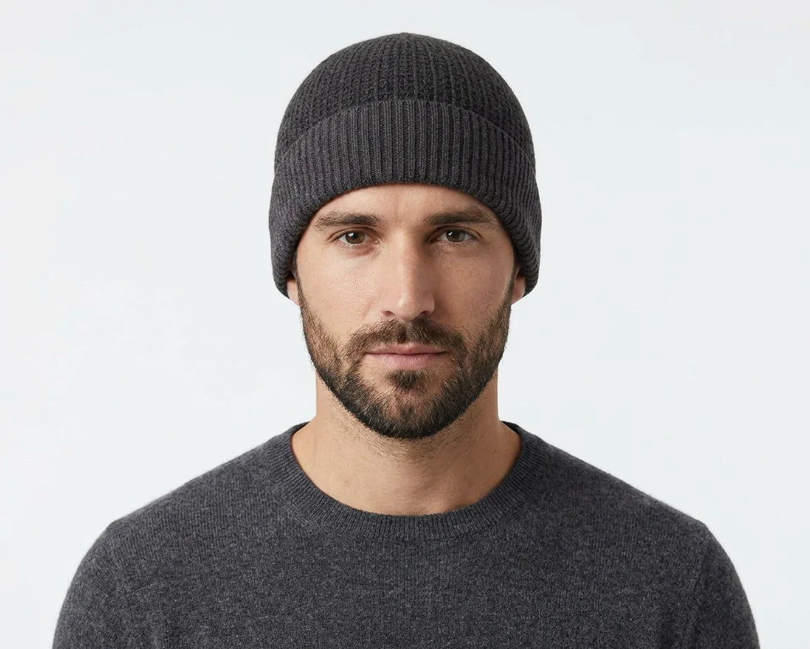 Cherry Red 2 Tone Beanie - Dark Grey/Black