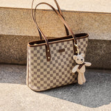 Nalandu Vintage Checkered Large Capacity Shoulder Tote Bag - Khaki