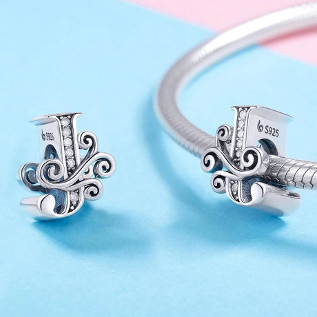 Solid 925 Sterling Silver Vintage Inspired Antique Alphabet Charm