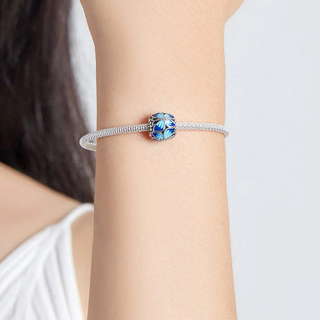 Solid 925 Sterling Silver Calming Blue Pandora Inspired Bead Charm
