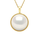 Pendant Halo Button Freshwater Pearl White Yellow Gold