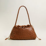 Mini Woven Trapezoid Drawstring Shoulder Bag - Brown