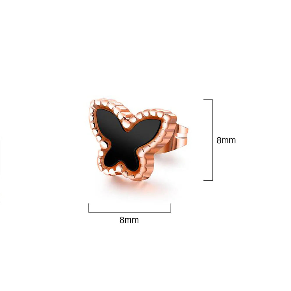 Bullion Gold Butterfly Silhouette Stud Earrings Black