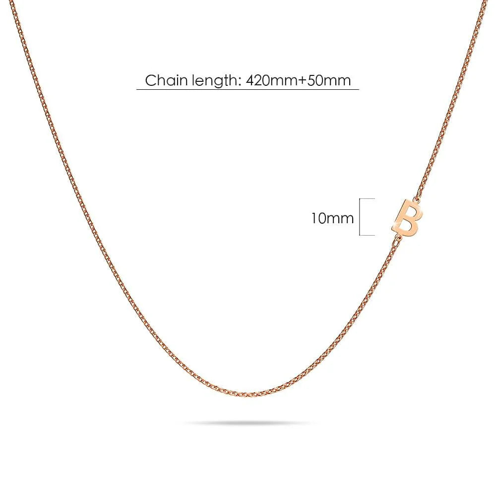 Bullion Gold Bold Alphabet Letter Initial Charm Necklace in Rose Gold Tone
