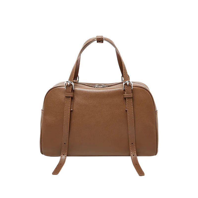 Nalandu Vintage Leather Bowling Bag - Camel