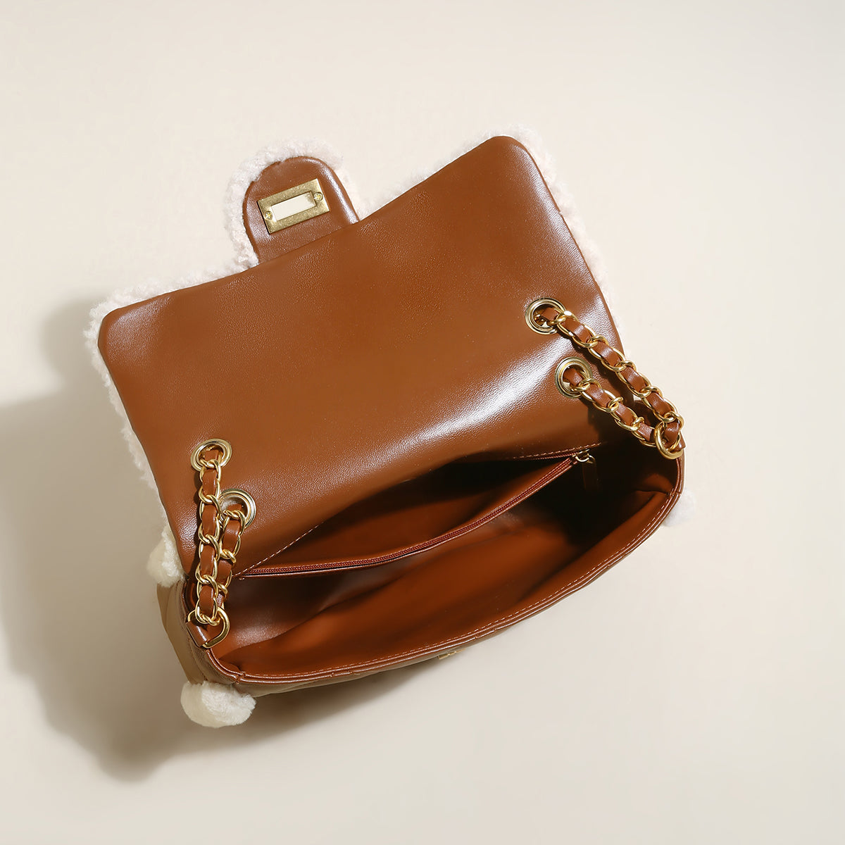 Winterthur Glam Quilted Lambswool Shoulder Bag - Brown