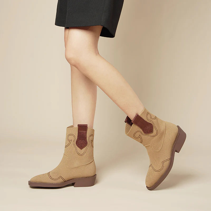 Knit Cowboy Boots - Apricot