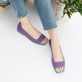 Colorblock Peep Toe Knit Flats - Purple