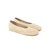 Heart Mesh Knit Square Toe Wedge Flats - Beige