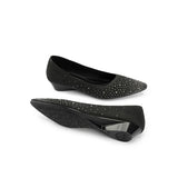 Rhinestone Gradient Knit Pointed Toe Wedge Flats - Black