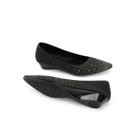 Rhinestone Gradient Knit Pointed Toe Wedge Flats - Black